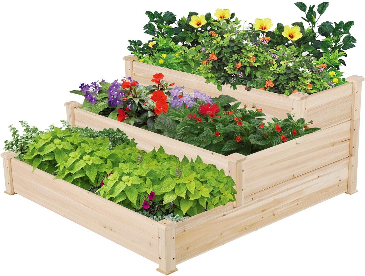 tiered wooden planter box
