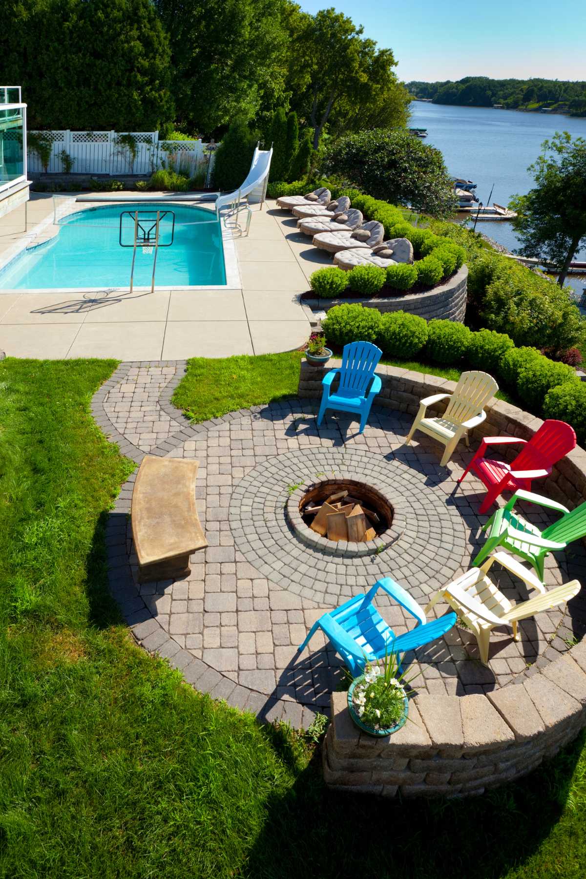 pool deck with fire pit
