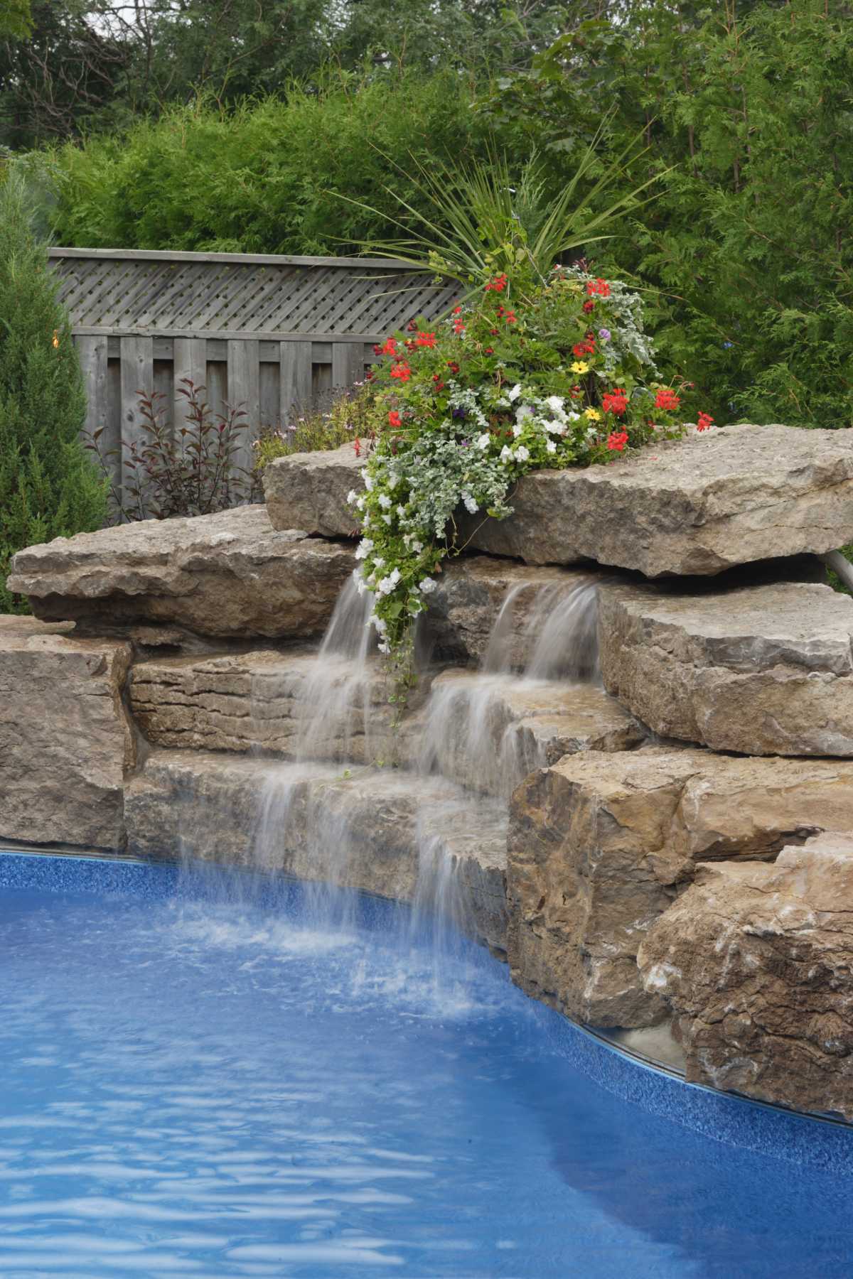 pool water features cascading waterfalls