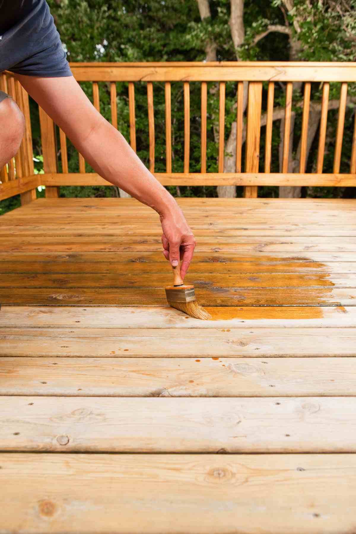 applying a sealant for added protection after cleaning the deck off pollen.