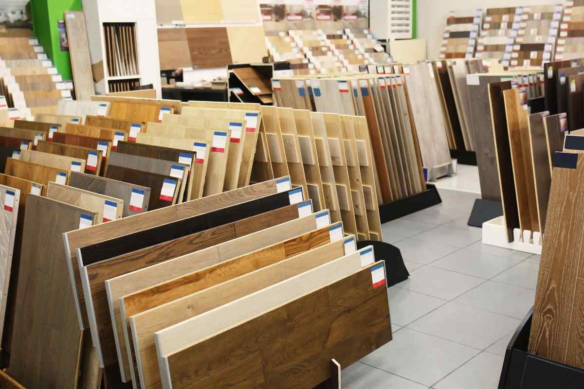 laminate and vinyl flooring samples in store