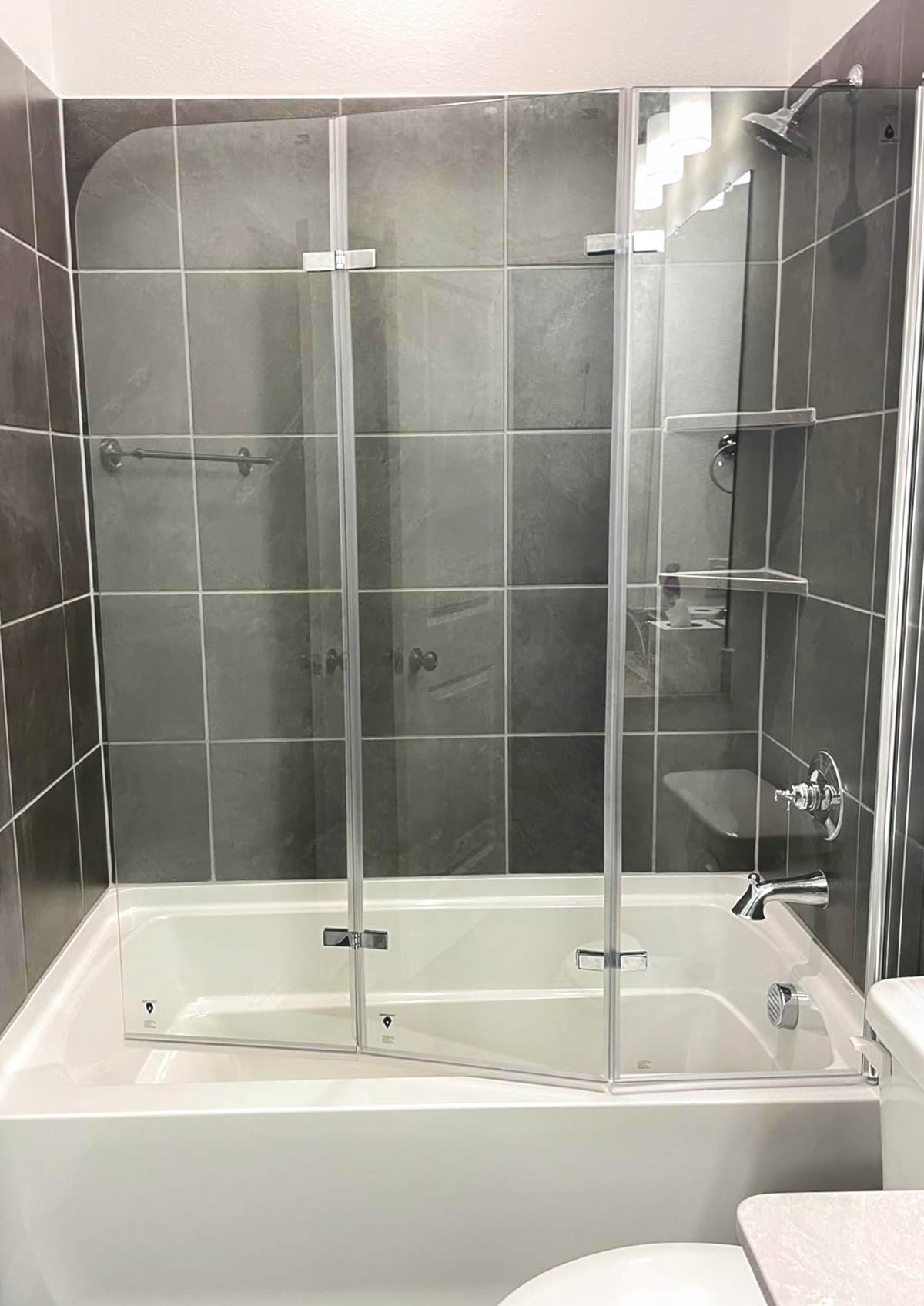 Foldable Glass Door for bathtub or walk-in shower.