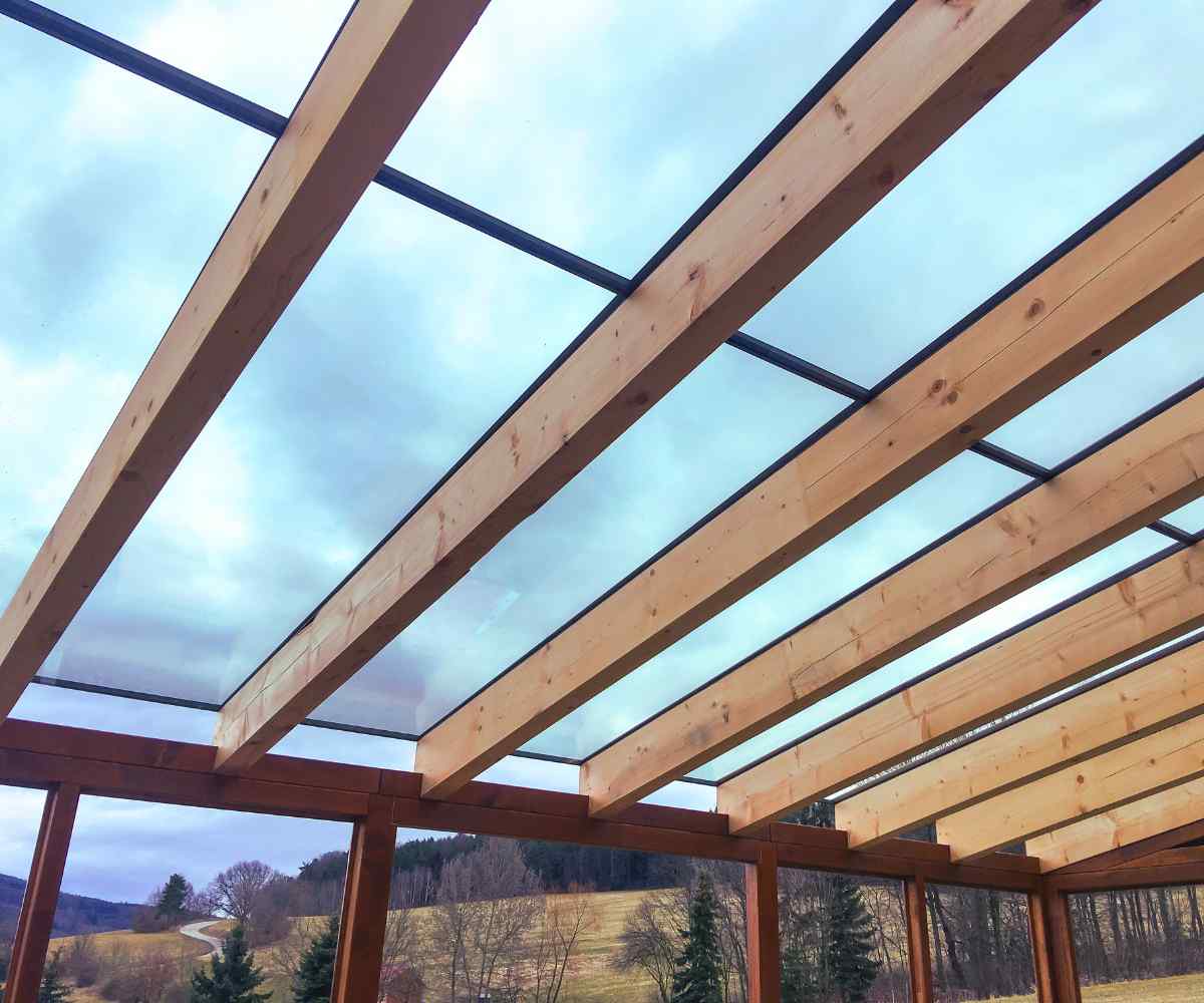 pergola covered with glass panels