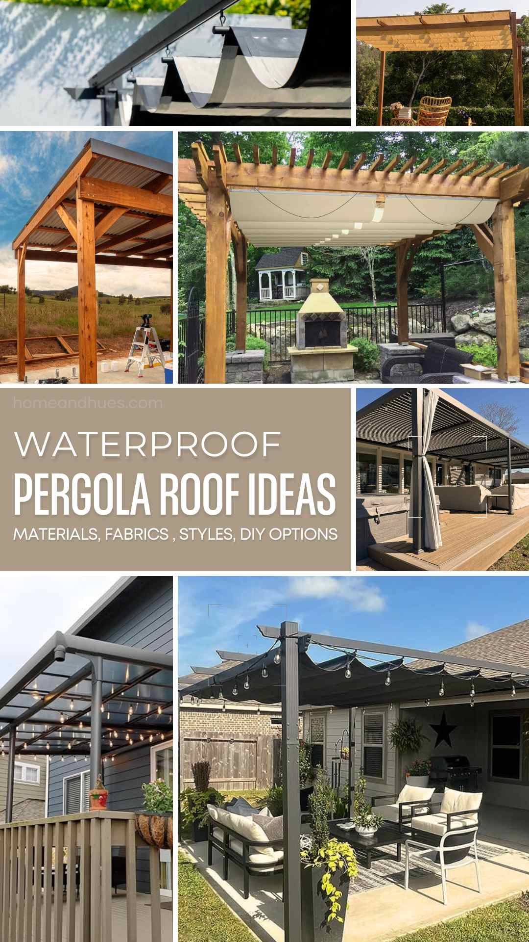 Waterproof Pergola Ideas - practical solutions for your pergola's roof and beyond, ensuring your outdoor space remains stylish, functional, and weather-proof. A collection of pergola roof materials, covers, and fabrics perfect for your next outdoor DIY project. These waterproof pergola roof ideas will keep your pergola dry during rain, snow, hail or extra sunshine.